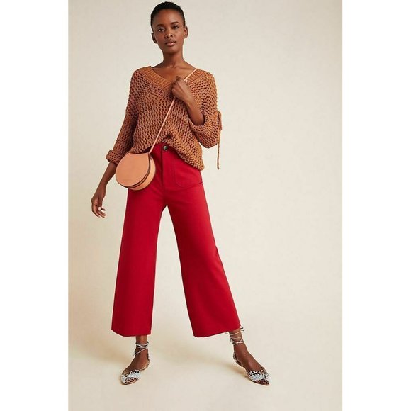 Anthropologie Pants - NWT Anthropologie Courtney Cropped Wide-Leg Pants 2 Red $120